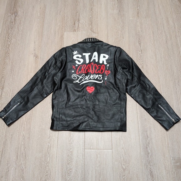 Reclaimed Vintage Jackets & Blazers - Reclaimed Vintage Studded Leather Biker Jacket Womens L Black Star‎ Crossed Moto